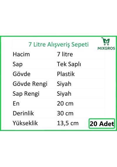 Plastik Kozmetik Alışveriş El Sepeti 7 Litre Siyah 20 Adet Siyah