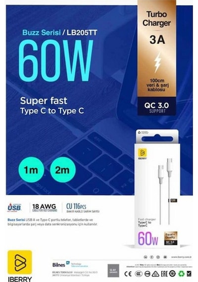 İberry Type-c 60w Şarj Kablosu