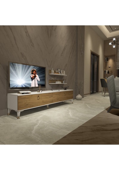 Decoraktiv Eko 4 Mdf Std Gold Tv Ünitesi Tv Sehpası - Beyaz Pera Beyaz - Meşe