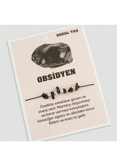 Obsidyen Doğaltaşlı İp Bileklik Siyah