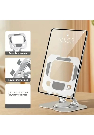 Ga91 360 Dönebilen İ-pad Tablet Standı Full Metal Kasa Ayarlanabilir Katlanabilir Masaüstü Stand Tutucu