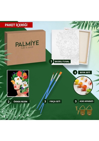 Palmiye Hobi Sanat Sayılarla Boyama Tuval Seti Fırça Boya Dahil Çıtalı 40x50 Cm - Yeşil Kapı Genel
