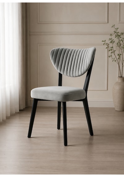 Teknor 4 Adet Elma Sandalye Modern Kadife Kapitone Sırtlı Mutfak Yemek Odası Balkon Kafe Sandalyesi 85 Cm Açık Gri