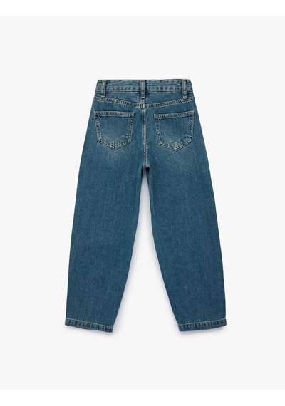 Koton Beli Ayarlanabilir Lastikli Pamuklu Cepli Denim Pantolon Orta İndigo 7wkb40010td