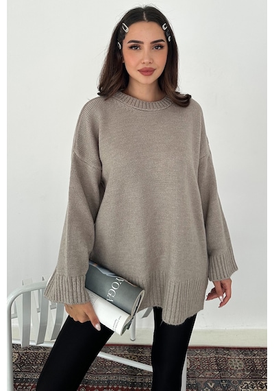 Noa & Noa Kadın Oversize Triko Kazak Rahat & Şehirli Stil Vizon