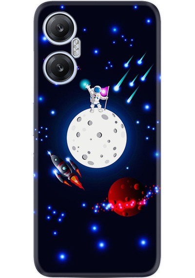 Infinix Hot 20 Kılıf Silikon Desen Özel Seri Ay ve Astronot 1694