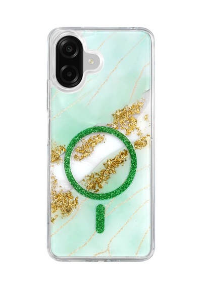 Onegif Samsung Galaxy A07 4g Uyumlu Lotus Simli Magsafe Kapak - Yeşil Çok Renkli