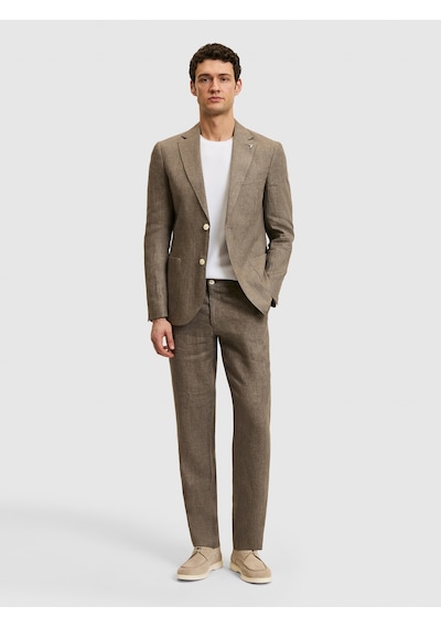 Cacharel Kahverengi Slim Fit Beli Lastikli %100 Keten Pantolon Hardal