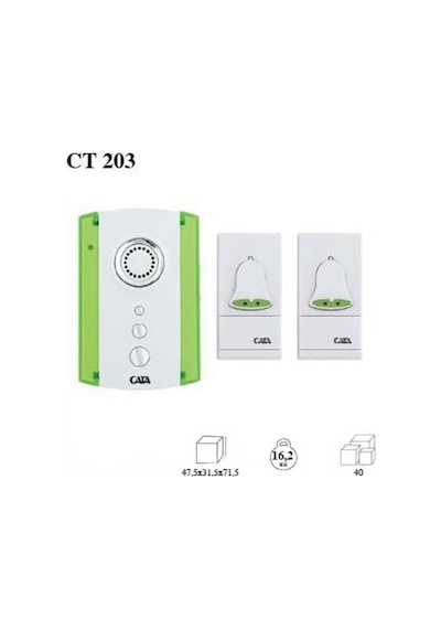 Cata CT-203 Uzaktan Kumandalı Kablosuz Kapı Zili - 1 Zil 2 Buton