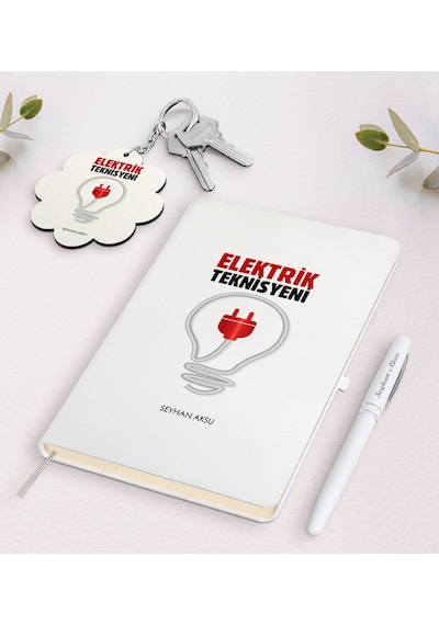Kişiye Özel Elektrik Teknisyeni Beyaz Defter Kalem Ve Anahtarlık