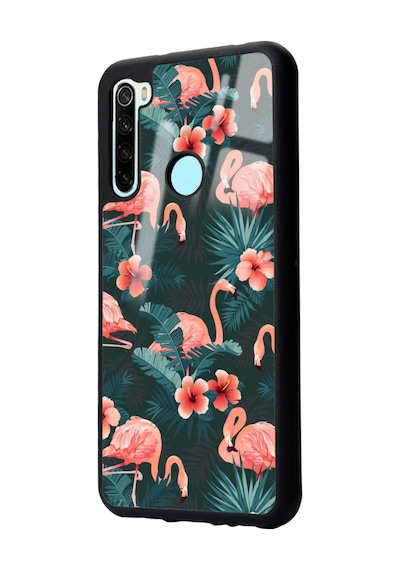 Xiaomi Redmi Note 8 Flamingo Leaf Tasarımlı Glossy Telefon Kılıfı Siyah