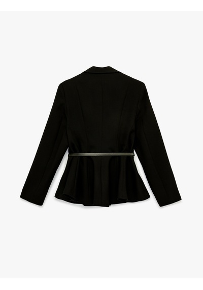 Koton Kemer Detaylı Uzun Kollu Peplum Kruvaze Yaka Blazer Ceket Siyah 6sak50072uw
