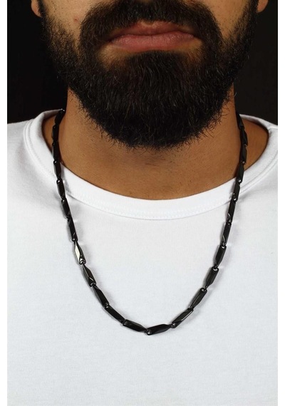Dark Black Bambu Küp Unisex Çelik Kolye Ve Bileklik Seti Eck05S