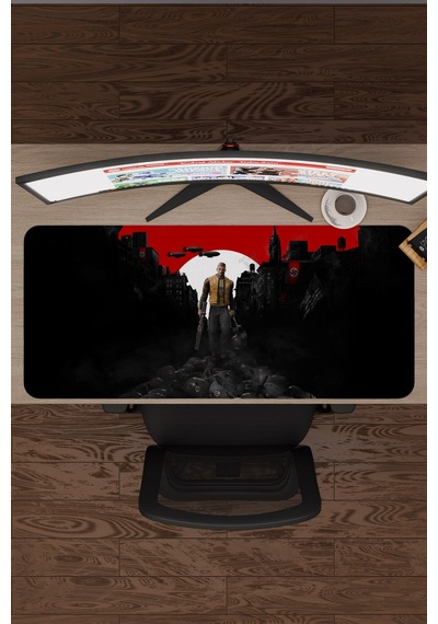 Wolfenstein Kaymaz Dikişli Kauçuk Oyuncu Mousepad V2 - 90x40 Xxl Gaming Mouse Pad Fare Altlığı
