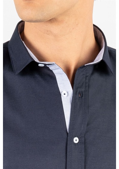 Tudors Slim Fit Dar Kesim Oxford Spor Erkek Gömlek-11665 Lacivert