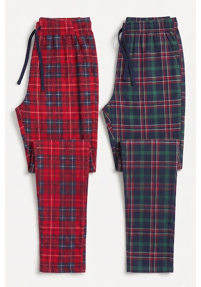 Elemge 2 Li Takım Erkek Kareli Pijama Altı Cepli Rahat Kalıp Ipli Yumuşak Relax Fit Yeşil Kırmızı Ekose Alt Kırmızı-yeşil