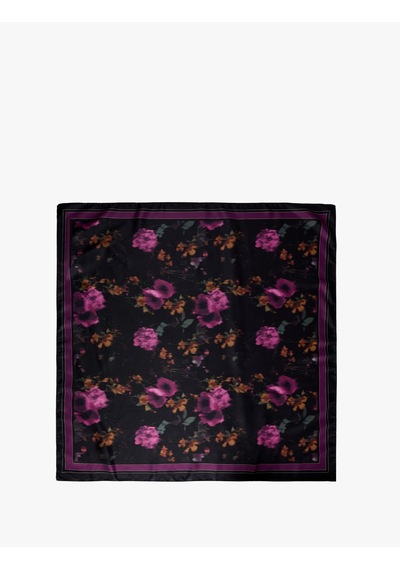 Koton Çiçek Desenli Saten Kare Fular Bandana Siyah 7wak50330aa