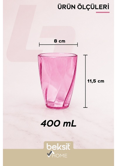 Home Glassy Kırılmaz Polikarbon 6'lı Bardak Pembe 400 Ml Pembe Pembe