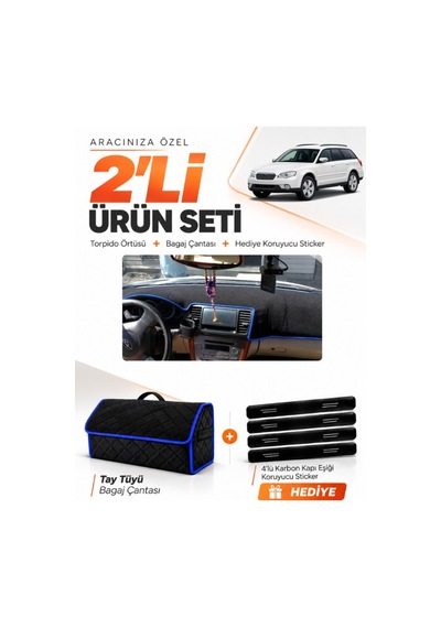 E-biz Subaru Outback 2003-2009 Uyumlu Torpido Örtüsü + Tay Tüyü Bagaj Çantası - Siyah-mavi - Su005