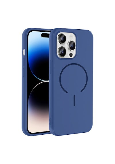 Apple iPhone Uyumlu 14 Pro Max Kılıf Magsafe Destekli Kamera Korumalı Yumuşak Silikon Pazarplus Lacivert