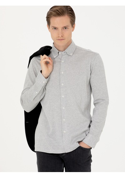 Cacharel Gri Slim Fit Uzun Kollu Gömlek