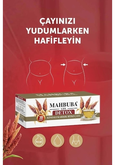 Mahbuba Kinoalı Karışık  Diyet Glutensiz Form Bitki Çayı 1 Aylık - 30 Kullanım Net 60gr X 2