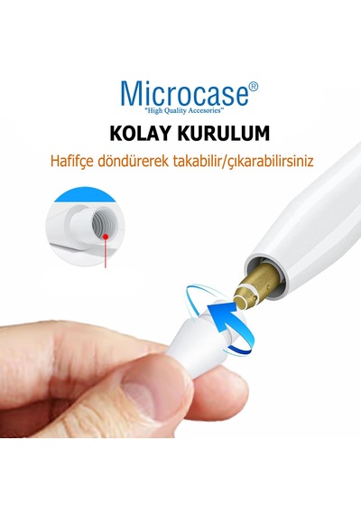 Microcase 2in1 Set Apple 1-2 Nesil Pencil Usb-c Pro İle Uyumlu Yedek Uç 4 Adet + Stylus Pen Kılıfı -al5404 Beyaz