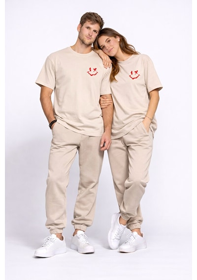 Sevgili Kombini Çift Tişört Oversize Unisex Uyumlu Çift Kombin 2' Bej