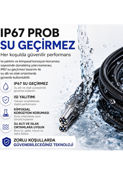 Uninet Oynar Başlıklı Joystickli Ekranlı Kayıt Yapabilen 1mt Kablolu Endoskop Yılan Kamera