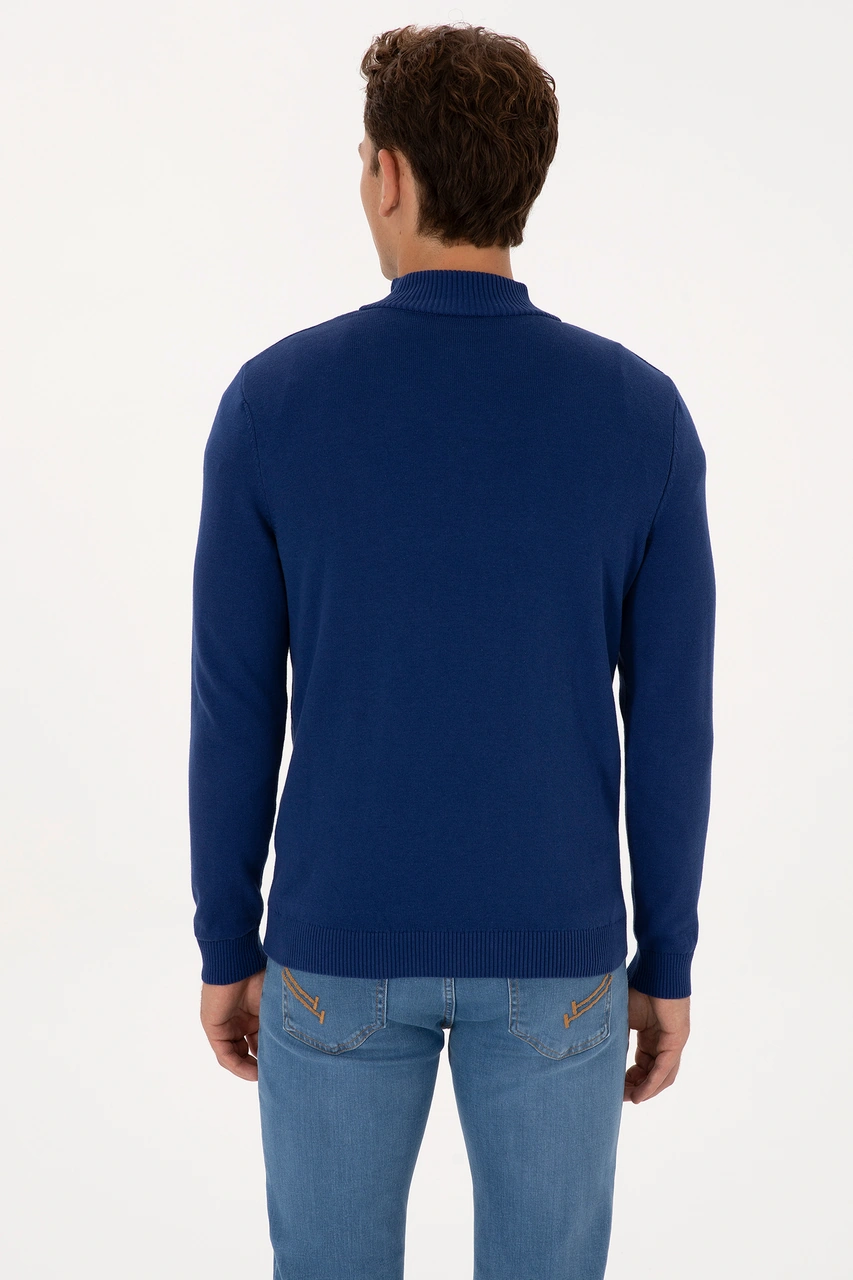 U.S. Polo Assn. Erkek Slim Fit Yarım Fermuarlı İndigo Basic Kazak 50313695-VR028
