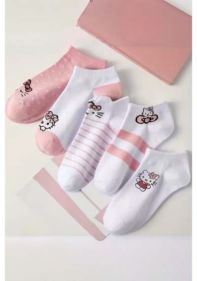 Hitit Socks Kadın 5 Çift Günlük Kullanıma Uygun Sevimli Kedi ... Çok Renkli