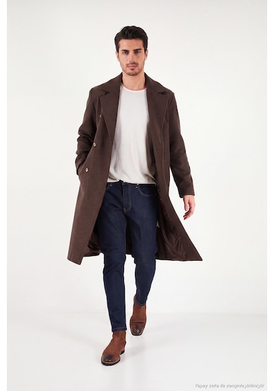 Buratti Loose Fit Kruvaze Yaka Uzun Astarlı Kaşe Kaban Erkek Kaban 681003 Kahve