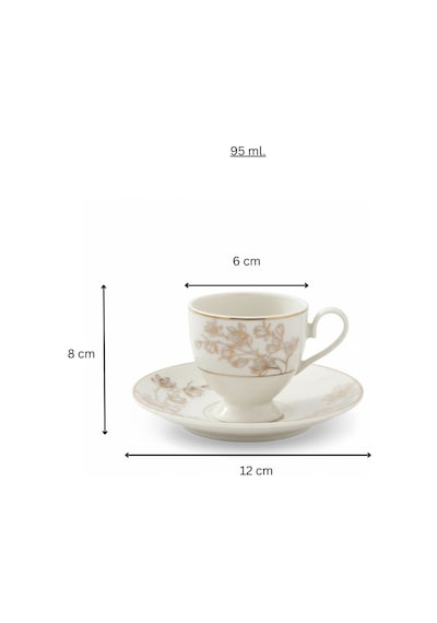 Vio Vintage Yaldızlı Çiçekli Model 6 Kişilik Porselen Krem Kahve Fincan Takımı 100 Ml. Krem