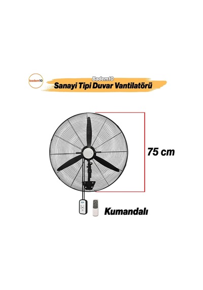 Ayrex Sanayi Tipi Kumandalı 75 Cm 210w Duvar Vantilatörü Endüstriyel Sessiz Duvara Monte Zincirli Fan
