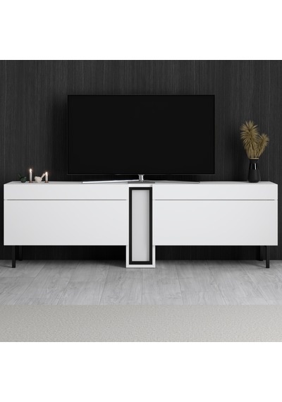 Nova Siyah Demir Ayaklı Rgb Led Işık Sistemli Beyaz Tv Ünitesi Tv Sehpası Beyaz - Siyah Nova Siyah Demir Ayaklı Rgb Led Işık Sistemli Beyaz Tv Ünitesi Tv Sehpası Beyaz - Siyah