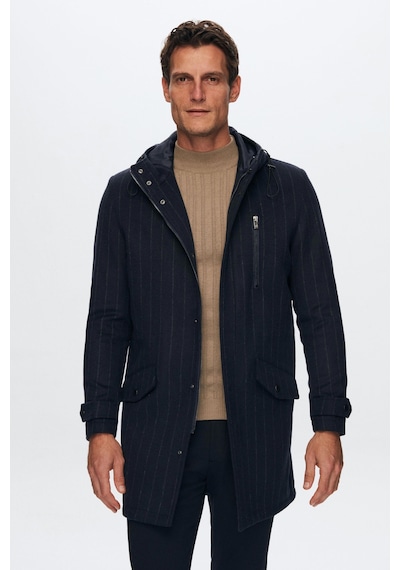 D'S Damat Ds Damat Regular Fit Lacivert Çizgili Yünlü Kapüşonlu Kaşe Kaban 1hf08ort10006 Çok Renkli