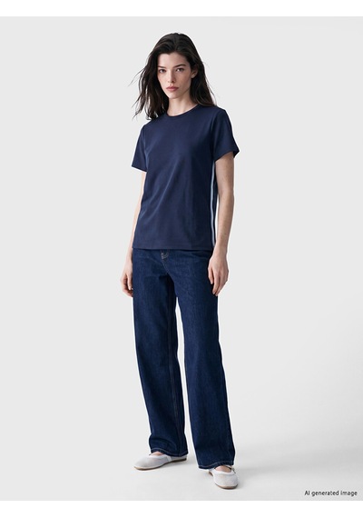 Lcw Comfort Lacivert Şerit Detaylı Soft Touch Kadın Tişört