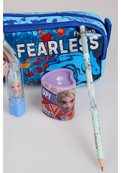 X Dekomus Fearless Collection Lisanslı Elsa Frozen Kırtasiye Seti Kalem Çantası,ruj Silgi,kalemtraş,kalem Altın