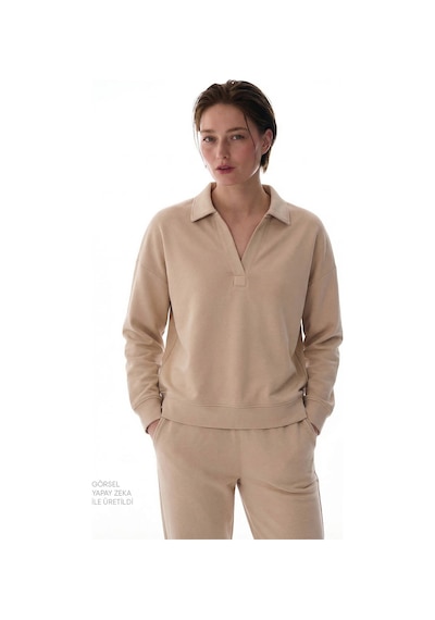 Penti Bej Polo Yaka Modal Sweatshirt