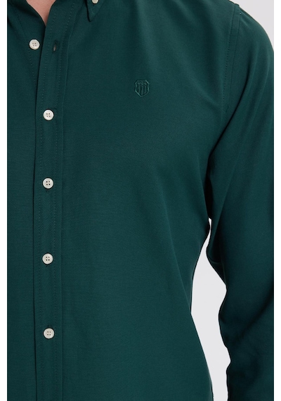 Tudors Erkek Slim Fit Dar Kesim Düz Oxford Armalı Yaka Düğmeli Haki Spor Gömlek-42008 Haki