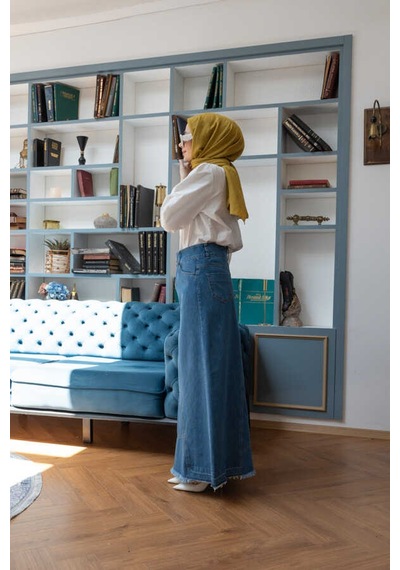 2290-denim Parçalı Etek Koyu Mavi Koyu Mavi