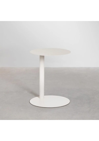 Paledin Design Magna Yan Sehpa Modern Yuvarlak Çelik Koltuk Yanı Sehpası Granit Grisi 40x40x50 Cm Beyaz