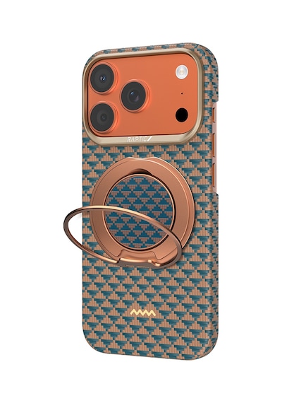 İphone 17 Pro Max Uyumlu  Kılıf Raptic 2in1 Bundle Kit Aramid Skin Destiny Serisi Stand Ve Kapak Gold-mavi