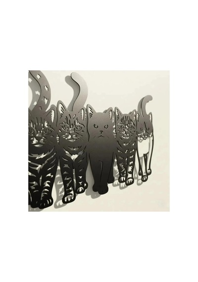 Kedi Çetesi Beşli Kedi Silüeti Metal Duvar Dekoru - Metal Duvar Sanatı - Mor - 50 X 35 Cm