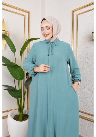 Nevayla Moda Salaş Kesim Aerobin Kumaş Ferace / Su Yeşili - F137 Su Yeşili