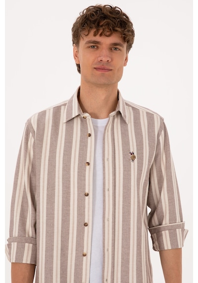 U.S. Polo Assn. Erkek Krem Çizgili Uzun Kollu Kahverengi Gömlek 50316546-VR233 U.S. Polo Assn. Erkek Krem Çizgili Uzun Kollu Kahverengi Gömlek 50316546-VR233
