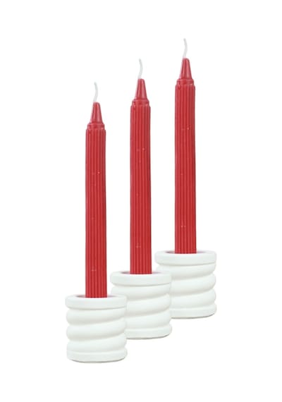 Eskitme Mumluk Şamdan 3 Adet Tealight Ve İnce Mum Uyumlu Spiral Model - Beyaz