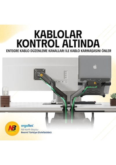 Nb Ergonomic Nb F160-fp Amortisörlü 17-32 Monitör Tutucu Ve 10-17 Laptop Standı Koyu Gri