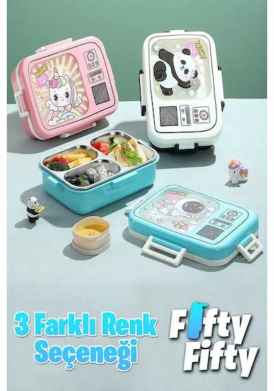 Vagonlife Lunch Box 820 Ml Tek Kat Üç Bölmeli Sos Kaseli Yeni Nesil Sefer Tası-fflbox10283 Pembe
