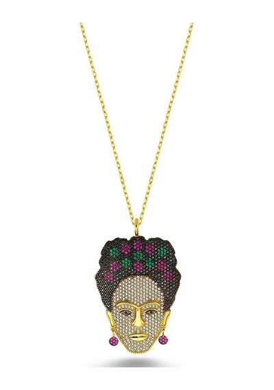 Zirkon Taşlı Frida Madalyon Gümüş Kolye (498575605)